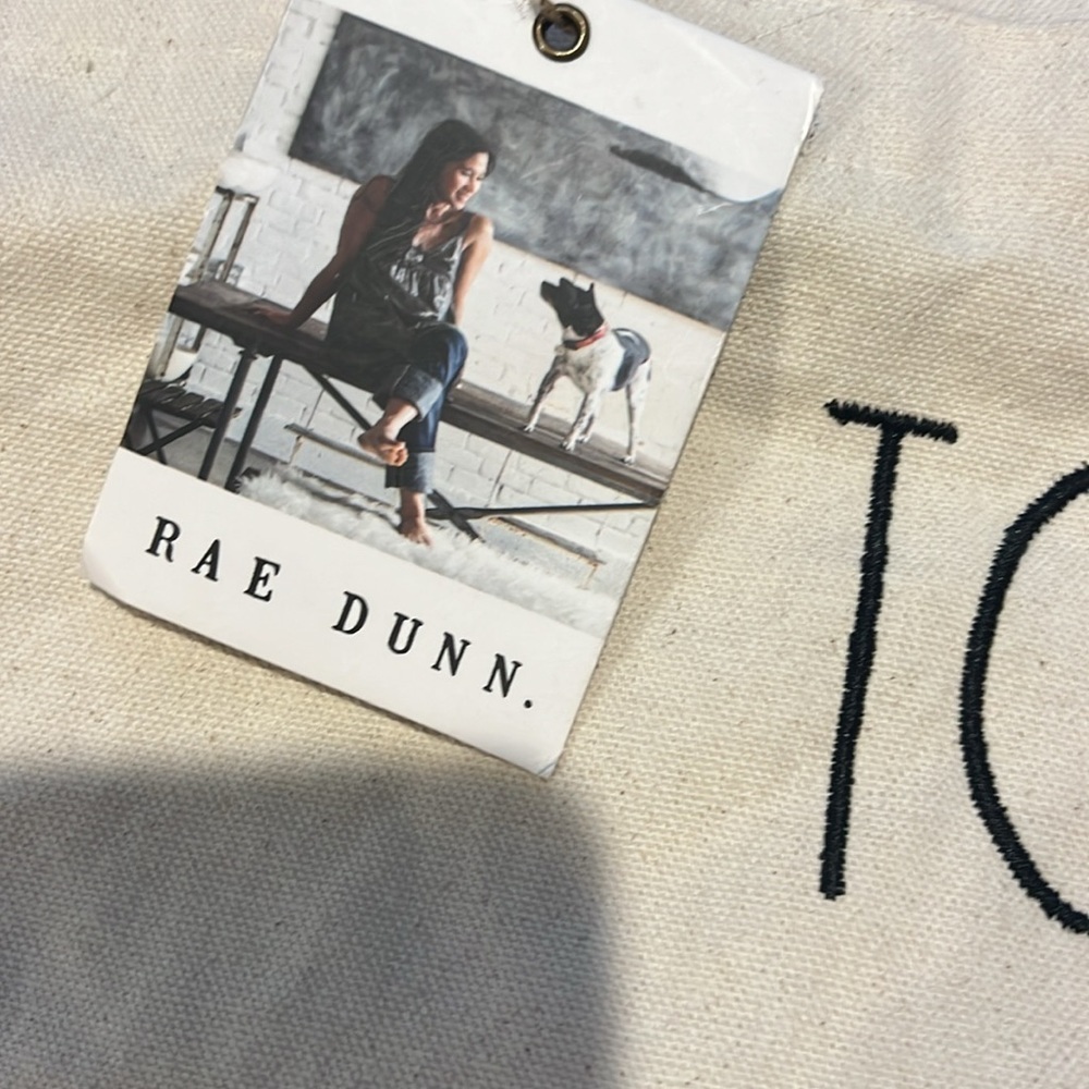 Rae Dunn Cream Tote Bag with Black Handles NWT - Picture 2 of 4